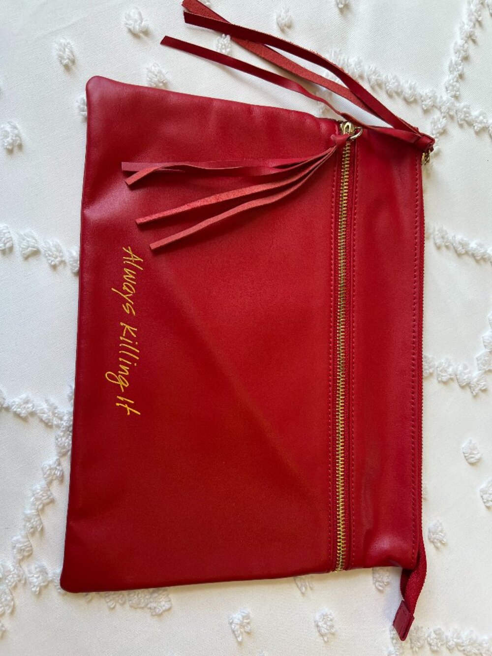 Dapper Diction Leather Red & Gold Zipper Clutch "Always Killing It"